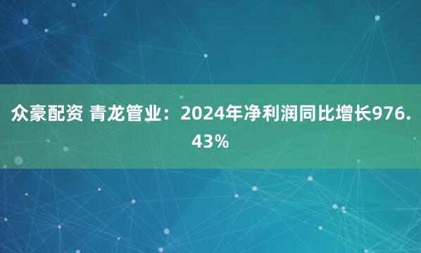 众豪配资 青龙管业：2024年净利润同比增长976.43%